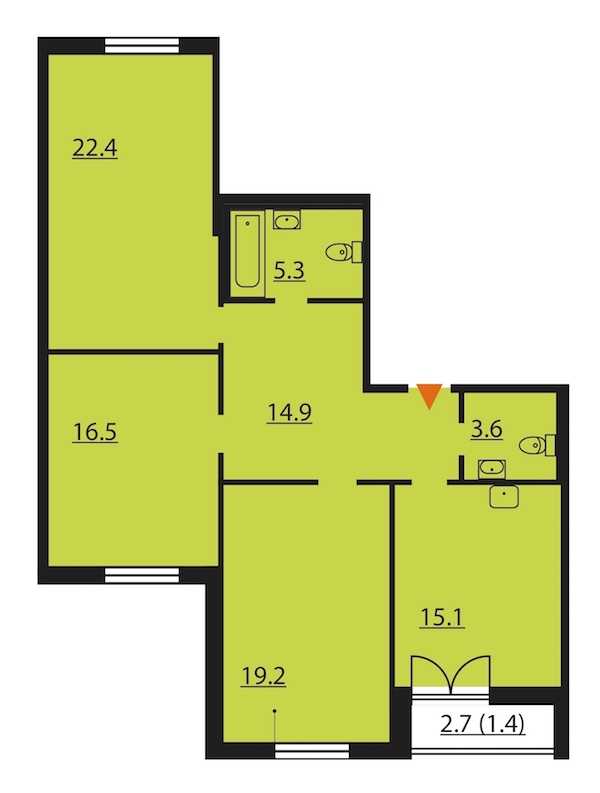 Трехкомнатная квартира в Группа ЛСР: площадь 98.4 м2 , этаж: 2 – купить в Санкт-Петербурге